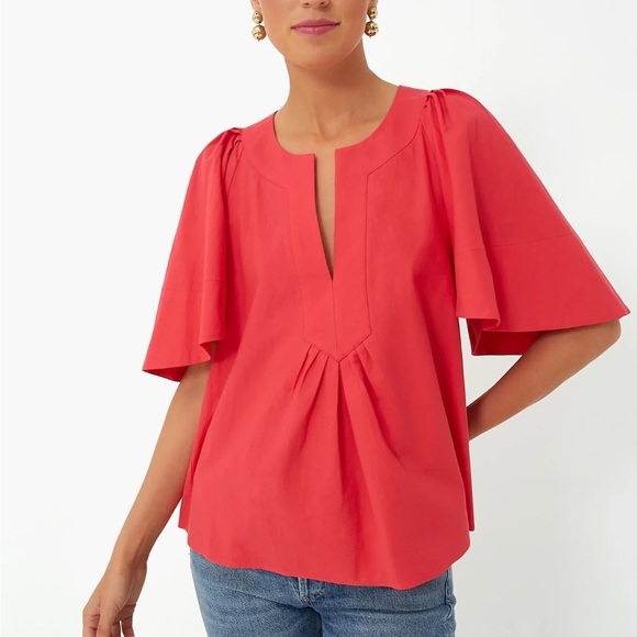 Tuckernuck Tops - Red Finley Flutter Sleeve Top POMANDER PLACE preppy date night football tailgate